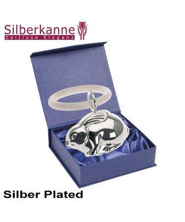 Premium Silver-Plated Children's Rattle with Bite Ring - 7cm Hare Design | Ideal Gift Packaging - Buy Online on SooperMarket.com