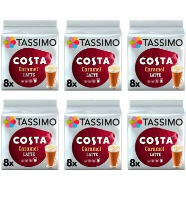 Tassimo Compatible Costa Latte Caramel Coffee Pods 16 discs - (Pack of 6 Total 96 discs 48 Drinks)