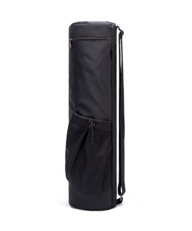 HAGUSU Yoga Mat Bag, Waterproof Yoga Bags and Carriers for Women Men with 2 Multi-Functional Pockets, Full-Zip Exercise Yoga Gym Bag Mat Carry Bag with Adjustable & Breathable Shoulder Strap Black