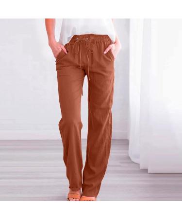 WABEOR Wide Leg Linen Pants for Women Plus Size - Comfy Cotton Trousers I-brown 3X-Large - Buy Online on SooperMarket.com