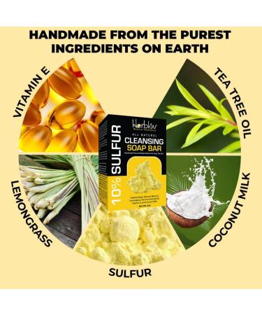 10% Sulfur Soap Bar for Acne & Oily Skin - Natural Cleanser with Lemongrass, Tea Tree Oil & Vitamin E - Buy Online on SooperMarket.com