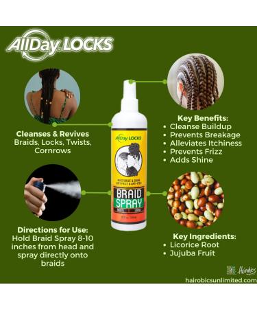AllDay Locks Braid Foam (8 oz) & Braid Spray (12 oz) Bundle | Frizz Control Lightweight Easy to Apply | Sets & Revives Braids Locks Twists Cornrows - Buy Online on SooperMarket.com