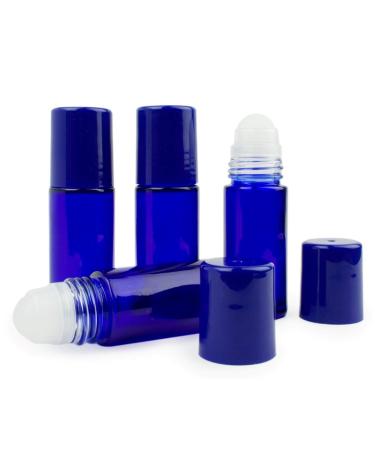 Grand Parfums 30ml 1 oz Empty Glass Refillable Bottle for Essential Oils - Blue with Blue Caps (4-Pack) For Travel Colognes Perfumes 4x Blue