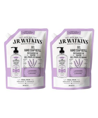 J.R. Watkins Gel Hand Soap Refill Pouch Scented Liquid Hand Wash for Bathroom or Kitchen USA Made and Cruelty Free 34 fl oz Lavender 2 Pack Lavender Refill 34 Fl Oz (Pack of 2)