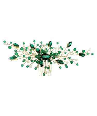 Rhinestone Hair Side Combs Wedding Crystal Hair Combs Bridesmaid Hair Pieces Flower Headpiece on Comb Mother of The Bride Hair Accessories Green