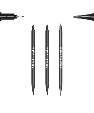 3pcs Black Food Coloring Markers, Double Sided with Ultra Fine Tip(0.5mm) Edible Pen, Food Grade Gourmet Writer for Decorating,Painting,Drawing, Baking,Fondant,Cake,Cookie,Frosting by Edibleink