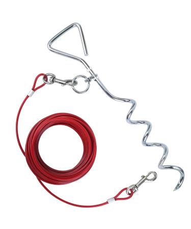 Dog Tie Out Cable and Stake 16ft/30ft Outdoor Dog Leash Chain with Spiral Ground Stake Spike for Dog Playing Camping and Backyard in Ground (32 FT/10 Meter Red) 32 FT/10 Meter Red