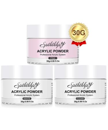 SPHTHPY Acrylic powder acrylic powder nails set 3 colors acrylic nail set clear rose white nail powder acrylic nail powder collection set from 3x30g builder Professional acrylic nail system 90g