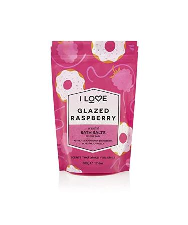 I love Glazed Raspberry Scented Bath Salts with 99% Naturally Derived Including ACB Bio-Water Bamboo Lightly Fribranced Leaving Skin Feeling Silky & Smooth vegan-Friendly-500G