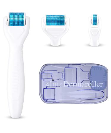 Derma Roller Titanium 4 In 1 Microderm Roller Kit - 300 Needles 0.25mm 720 and 1200 Needles 0.30mm Microneedle Dermal Roller At Home Microdermabrasion Face Roller (White)