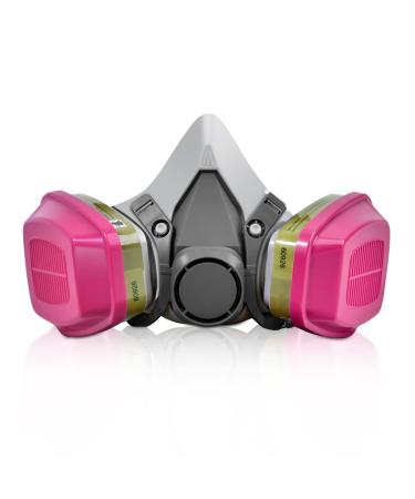 Respirator Mask with Filters - Reusable Gas Mask - Half Face Respirator Mask for Chemicals - Dust Mask for Woodworking Spray Paint Welding Construction Sanding Solder Epoxy Resin Organic Vapor Grey & Pink