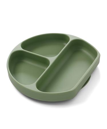 Baby Silicone Suction Plate Divided Plate Non Toxic BPA Free Waterproof Dishwasher Safe Easy Clean up Green