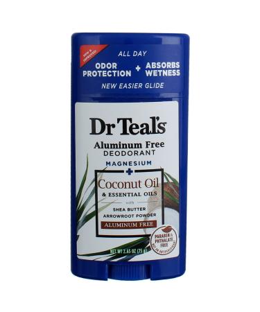 Dr Teal's Aluminum Free Deodorant - Coconut Oil - Paraben & Phthalate Free - 2.65 oz Pack of 2 Coconut 2.65 Ounce (Pack of 2)