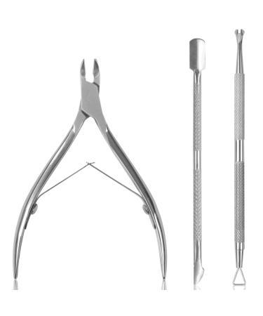 Sularpek Cuticle Remover Tool Set with Cuticle Cutter and Cuticle Pusher 3 in 1 Professional Cuticle Remover Cuticle Scissors Stainless Steel Nail Care Tool for Manicure and Pedicure (Silver)