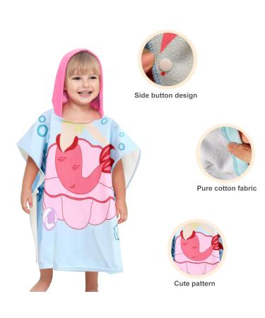 Supgomax Mermaid Hooded Bathing Poncho | Cartoon Children's Beach Towel | Absorbent Baby Bath Towel for Swimming & Shower - Buy Online on SooperMarket.com