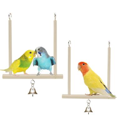 Ciny 2pcs bird toys natural swings made of solid wood stand for bird cages hanging toy pet swing with bell ahms up their natural habitat parrot toys
