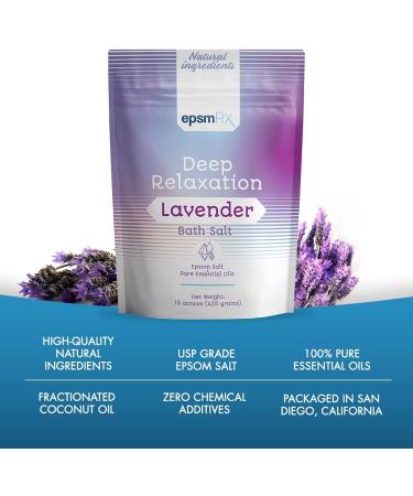 epsmRx Deep Relaxation Bath Salt 15 Oz - Lavender Essential Oil Epsom Salt Bath Soak - 15 Ounce Pack - Buy Online on SooperMarket.com