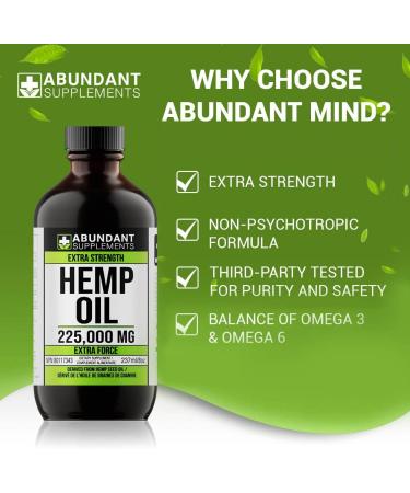 Hemp Oil 225 000 Mg (8 oz) Extra Strength Formula Helps Treat Inflammation & Pain Relief - Derived Hemp Seed Oil Rich in Antioxidants Improves Skin Health & Sleep Non-GMO Omega 3 6 9 Balance Oil Made in Canada - Buy Online on SooperMarket.com