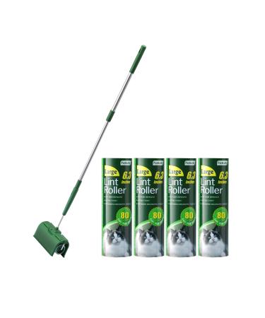 Fedicelly Large Lint Rollers Pet Hair Extra Sticky Floor, Cat Dog Hair Remover Laundry Clothes Carpet Furniture,6.3 inches Wider with 320 Sheets Giant Lint Remover Brush for Couch with Long Handle 1 Roller(Extendable Handle)+320 Sheets