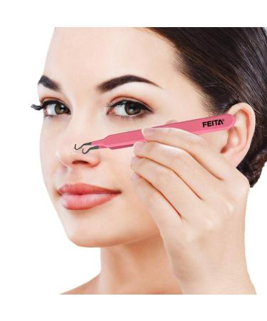 FEITA Pro Blackhead Acne Extraction Tweezers - Surgical-Grade Stainless Steel Curved Comedone Extractor for Whitehead & Pimple Removal - Pink - Buy Online on SooperMarket.com