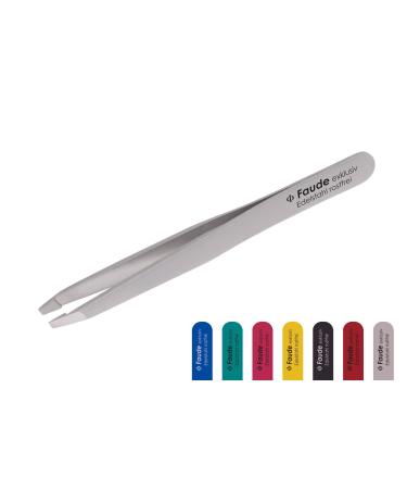 Faude professional tweezers to pluck eyebrows for fine hairs and ingrown hair diagonally completely stainless steel or with Silk Touch coating (colored) (stainless steel)