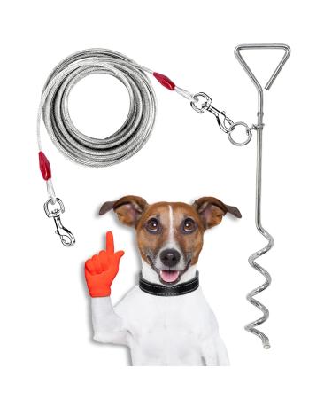 10ft 3m Dog Tie Out Cable with 16" 40cm Heavy Duty Steel Spiral Ground Spike Stake Dog Chains for outside Dog Tether Outdoor Dog Camping Tie Out Dog Lead Hook Leash for Dogs (Spiral 3m (10ft)) Spiral 3m (10ft)