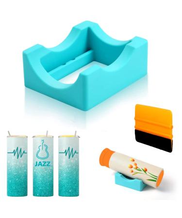 Cup Cradle for Crafting Tumblers, Tumbler Vinyl Holder for Vinyl Decals, Tumbler Supplies with Felt Edge Squeegee for Decals on Cups and Bottles Bule