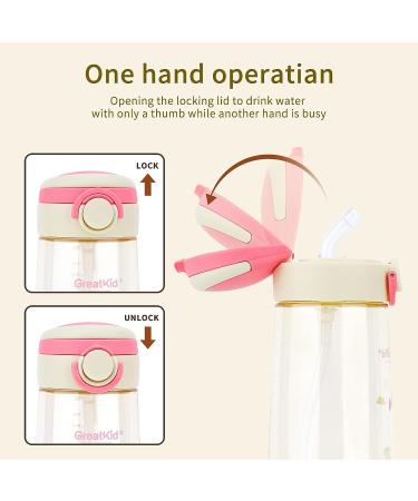 Owsdon Kids Water Bottle 16oz - Spill Proof Soft Straw Bottle for Boys Girls - Easy Carry Handle - Alpaca Pink Design - Buy Online on SooperMarket.com