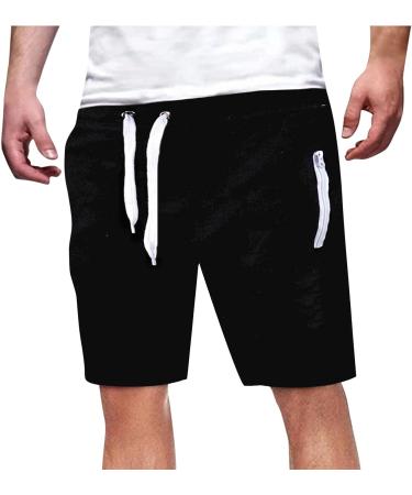 Alalaso Men's Summer Cargo Shorts - Straight Solid Design with Drawstring Waist, Pockets for Camping, Travel, Fishing - Black, Size Medium - Buy Online on SooperMarket.com