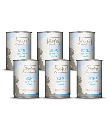 Mjamjam - Premium wet food for cats - delicate duck & poultry on delicious carrot 6 -pack (6 x 400 g) grain free with extra meat duck + poultry 400 g (6 Pack)