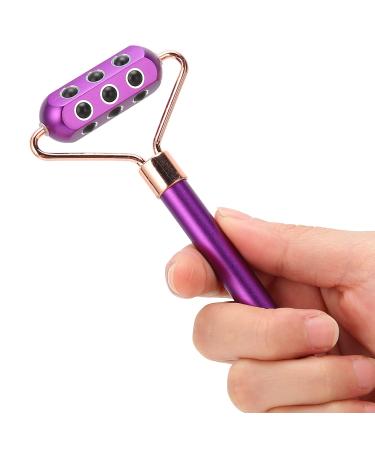 18 Germanium Stones Face Massage Roller Manual Facial Skin Care Massage Tool for Fine Lines and Wrinkles Relief Practical Portable Skin Massage Roller for Face Eyes Neck(Purple)