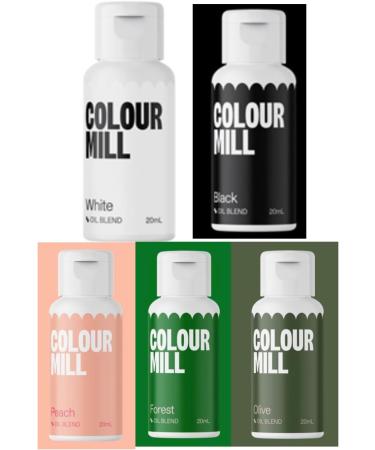 Art Of Cake Colour Mill Set of 5 (20ml) (Olive White Black Peach Forest) - Buy Online on SooperMarket.com