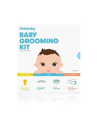 Frida Baby Grooming Kit Includes Finger Brush with Storage Stand Hair Brush with Case Styling Hair Comb Easy Grip Nail Scissors with Nail File and Case