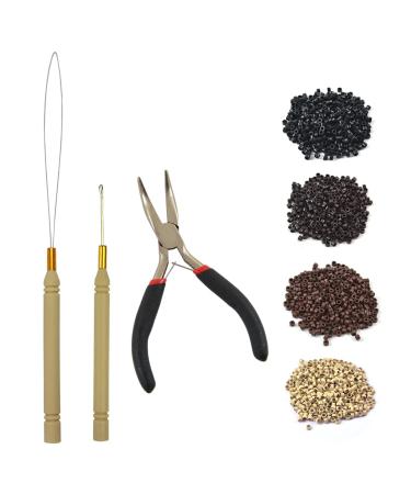 Black Hair Extensions Tool Kit with Pliers, Pulling Hook, and 500 Micro Links Rings Beads - Black Hair Pliers Included - Buy Online on SooperMarket.com