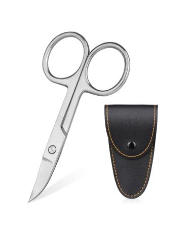 ACWOO Cuticle Nail Scissors Professional Stainless Steel Beauty Scissors with Leather Packing Bag Multi-Purpose Sharp Curved Scissors for Cuticle Manicure Pedicure Eyebrow Eyelash Black