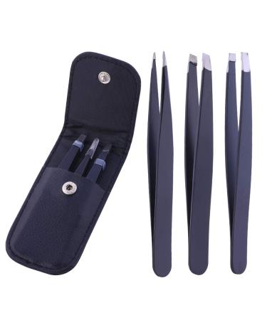 Stadux Eyebrow Tweezers 3 Piece Professional Stainless Steel Precision Tweezers for Eyebrows Plucking Ingrown Hair Remover and Facial hair Black (Pack of 3)