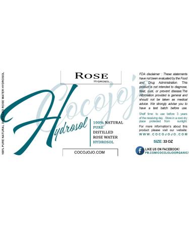 Pure & Natural Rose Hydrosol Water Spray Toner 32 oz - Face & Body Hydrating Mist for All Skin Types - Cleansing & Hydration - COCOJOJO - Buy Online on SooperMarket.com