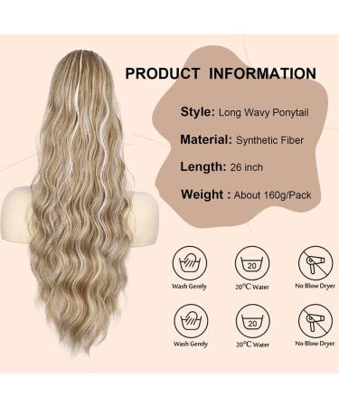 YEESHEDO Long Wavy Ponytail Hair Extension- 26 Inches Light Brown with White Highlights | Clip in Drawstring Curly Synthetic Hairpiece for Women - Buy Online on SooperMarket.com