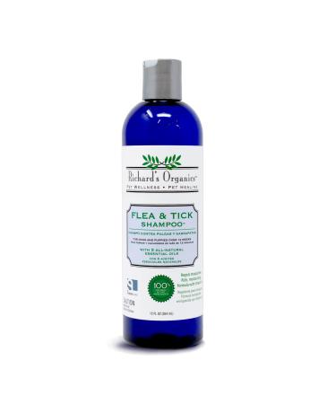 Richards Organics Flea and Tick Shampoo for Dogs  100% All-Natural Actives Kills Fleas, Ticks and Repels Mosquitos  Flea Shampoo is Gentle, Wont Dry Skin, Great Smelling Essential Oils (12oz bottle),FG00440