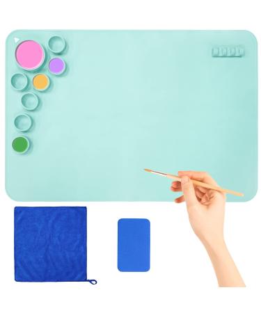 OSDUE Silicone Craft Mat, 24" x 16" Non-Stick Silicone Painting Mat, Large Silicone Art Mat with Paint Cups and Pen Holder,Silicone Artist Mat for Kids Gift Painting Clay DIY Creations - (Blue) Blue-2