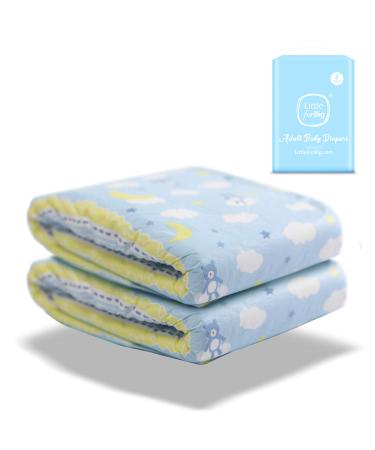 LittleForBig Printed Adult Brief Diapers Adult Baby Diaper Lover ABDL 2 Pack-Little Dreams LL (2 Pack) Blue