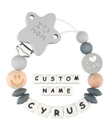 Kowlone Pacifier Chain with Name Boys Girls Personalized Mama Dad Pacifier Clips Holder (Gray) A: Mama Dad Gray
