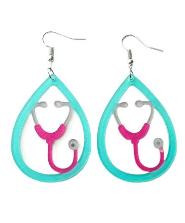 Nurses Day Stethoscope Pills Medical Heart Teardrop Drop Dangle Earrings for Women Nurses Week Appreciation Gifts Cutie Creative Handmade Acrylic Nurse Gifts