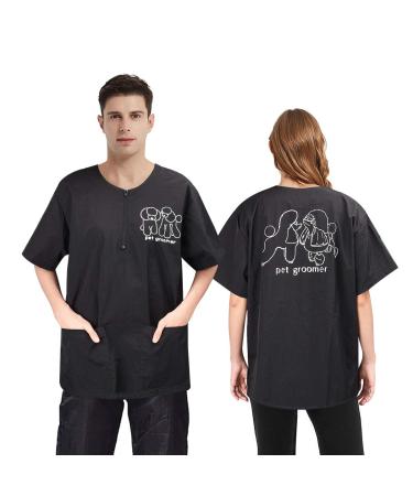 No lifting short arm pet groomer smock with 2 pockets 3xl size waterproof antistatic pet cosmetic work clothes dogs cat care cosmetics uniforms for pet shop men 3xl (pack of 1)