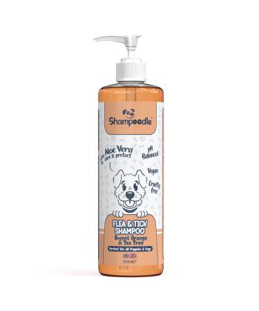Sweet Orange & Tea Tree Shampoo & Conditioner (500ml) for Puppies & Dogs 8 Weeks + Flea and Tick Repellent Smelly Dogs pH Balanced Vegan Aloe Vera & Vitamin E by Shampoodle 500 ML Sweet Orange & Tea Tree