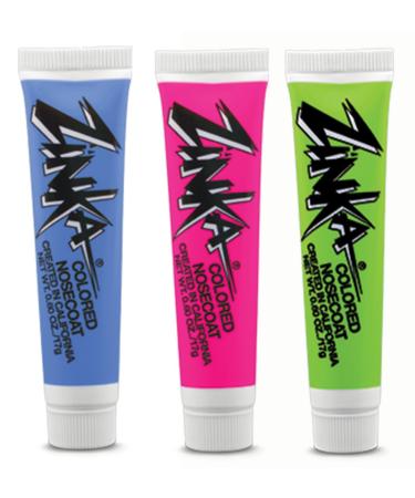 Zinka Colored Nosecoat Zinc Oxide Water Resistant 3 Pack Bundle 0.6 Ounce Tube - Blue Pink Green