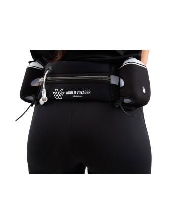 World Voyager High-quality hydration belt for runners with reflectors smartphone pocket and BPA-free water bottles. Black