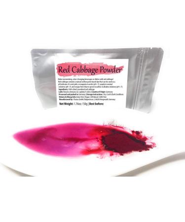 Red Cabbage Powder | Water Soluble Food Dye | Net weight: 1.76oz/50g - Amazing in the Kitchen or for Cocktails! Makes Colour-changing Beverages and Dishes in Red Or Magenta Pink Purple Blue - Buy Online on SooperMarket.com