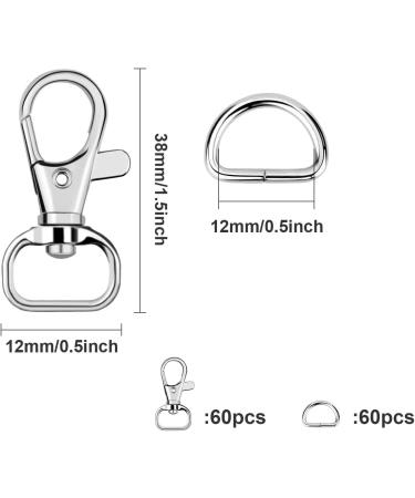 SANNIX 120 Pcs Keychain Clip Hooks with D Ring Include 60Pcs Swivel Snap Hooks Lanyard Clip and 60Pcs D Ring for Purse Hardware Sewing Projects (1/2 Inside Width) Silver - Buy Online on SooperMarket.com
