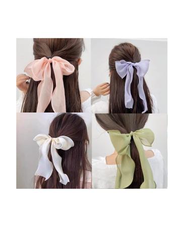 Chiffon Bow Hair Ties Set - 6 Ribbon Scrunchies for Women and Girls - Buy Online on SooperMarket.com